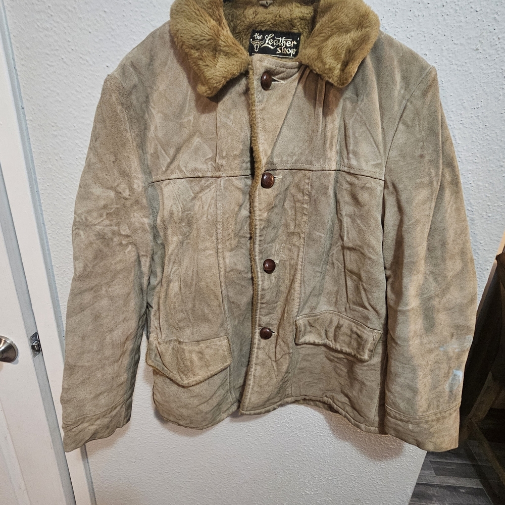 VINTAGE 70s/80s Sears "The Leather Shop" Mens L Suede Shearling Men's Tan Jacket